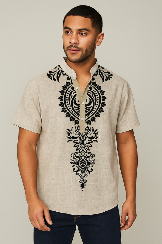 Man wearing the Ethnic Henley Shirt