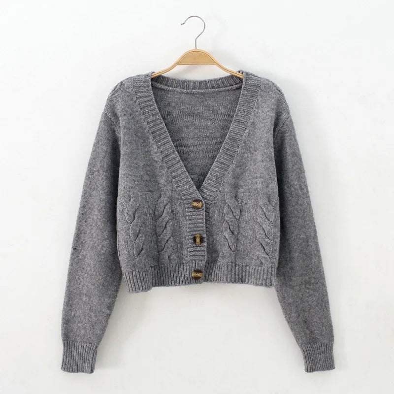 Long-Sleeve V-Neck Cardigan Vest