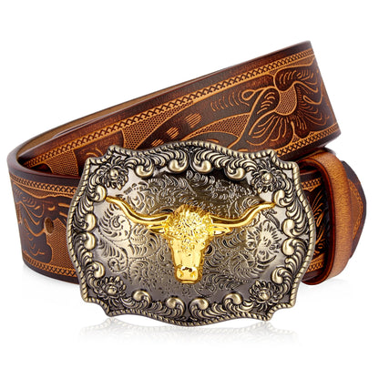 Western Longhorn Leather Belt