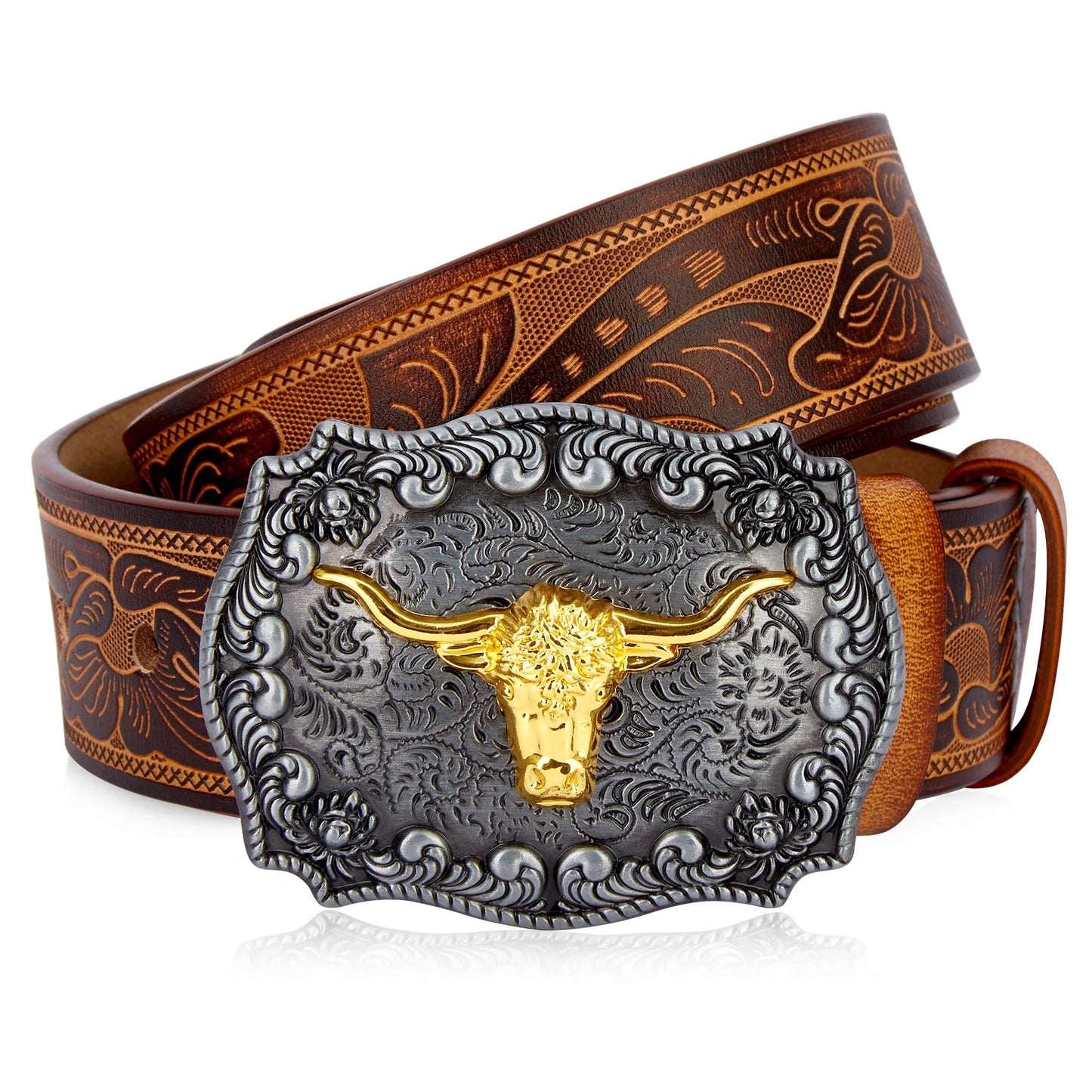 Western Longhorn Leather Belt