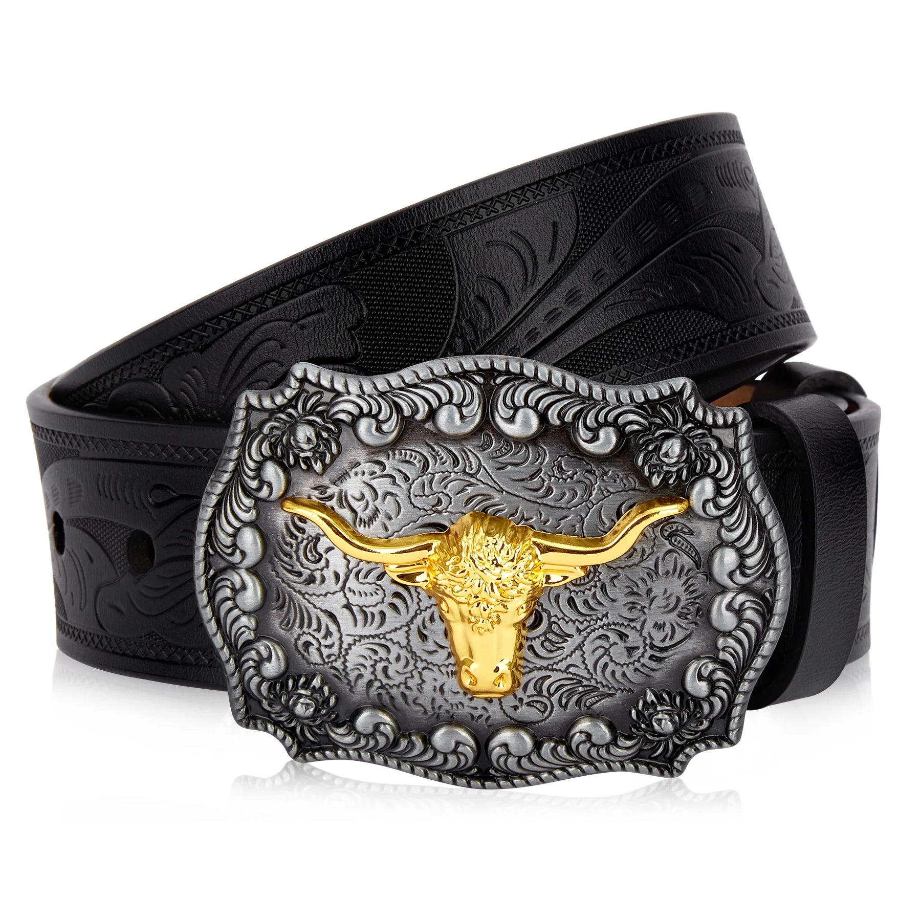 Western Longhorn Leather Belt