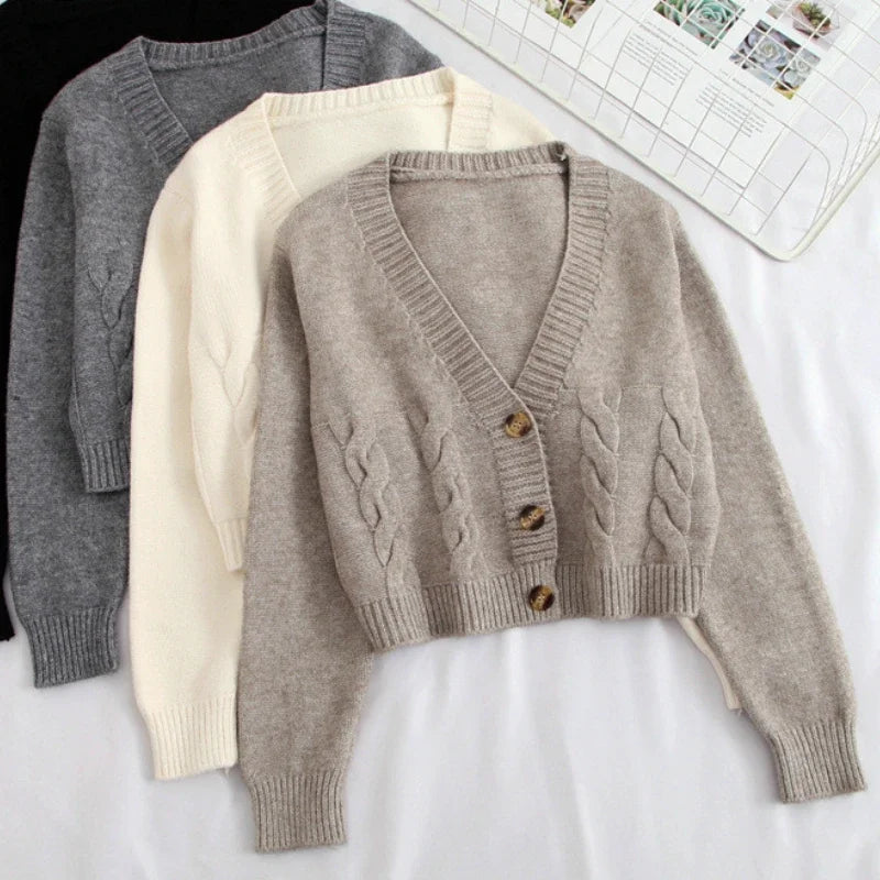 Long-Sleeve V-Neck Cardigan Vest