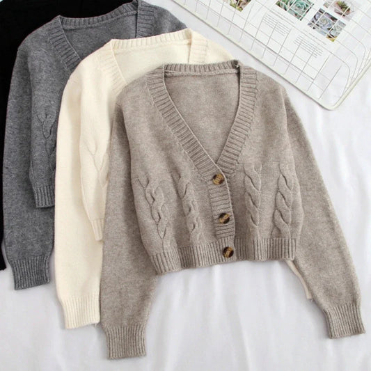 Long-Sleeve V-Neck Cardigan Vest