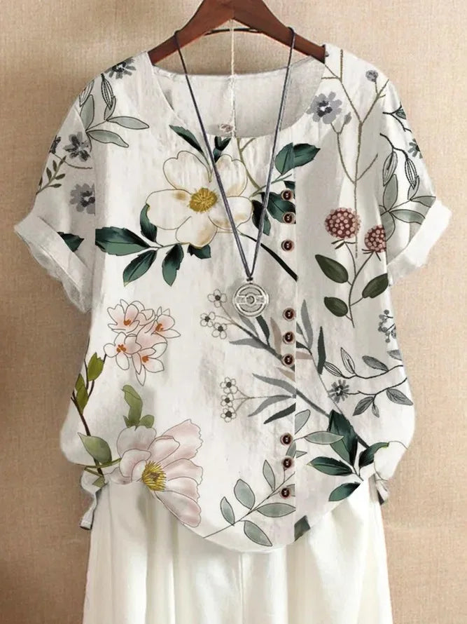 Floral O-Neck Blouse