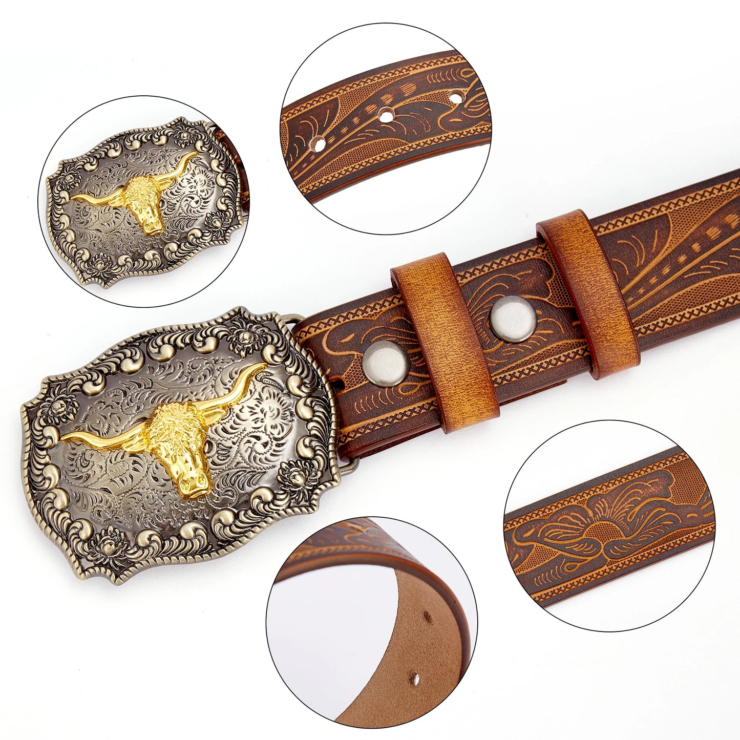 Western Longhorn Leather Belt