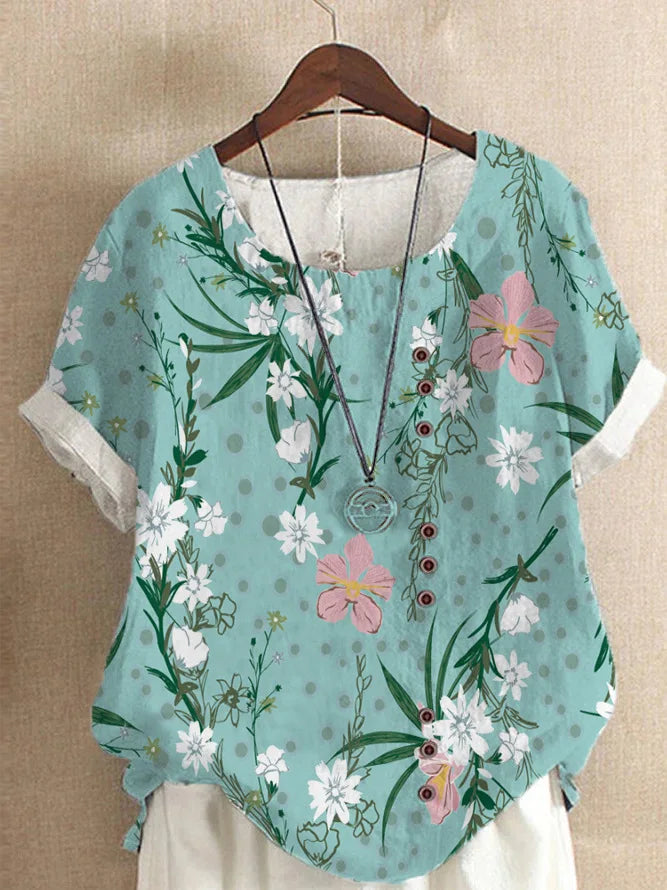 Floral O-Neck Blouse