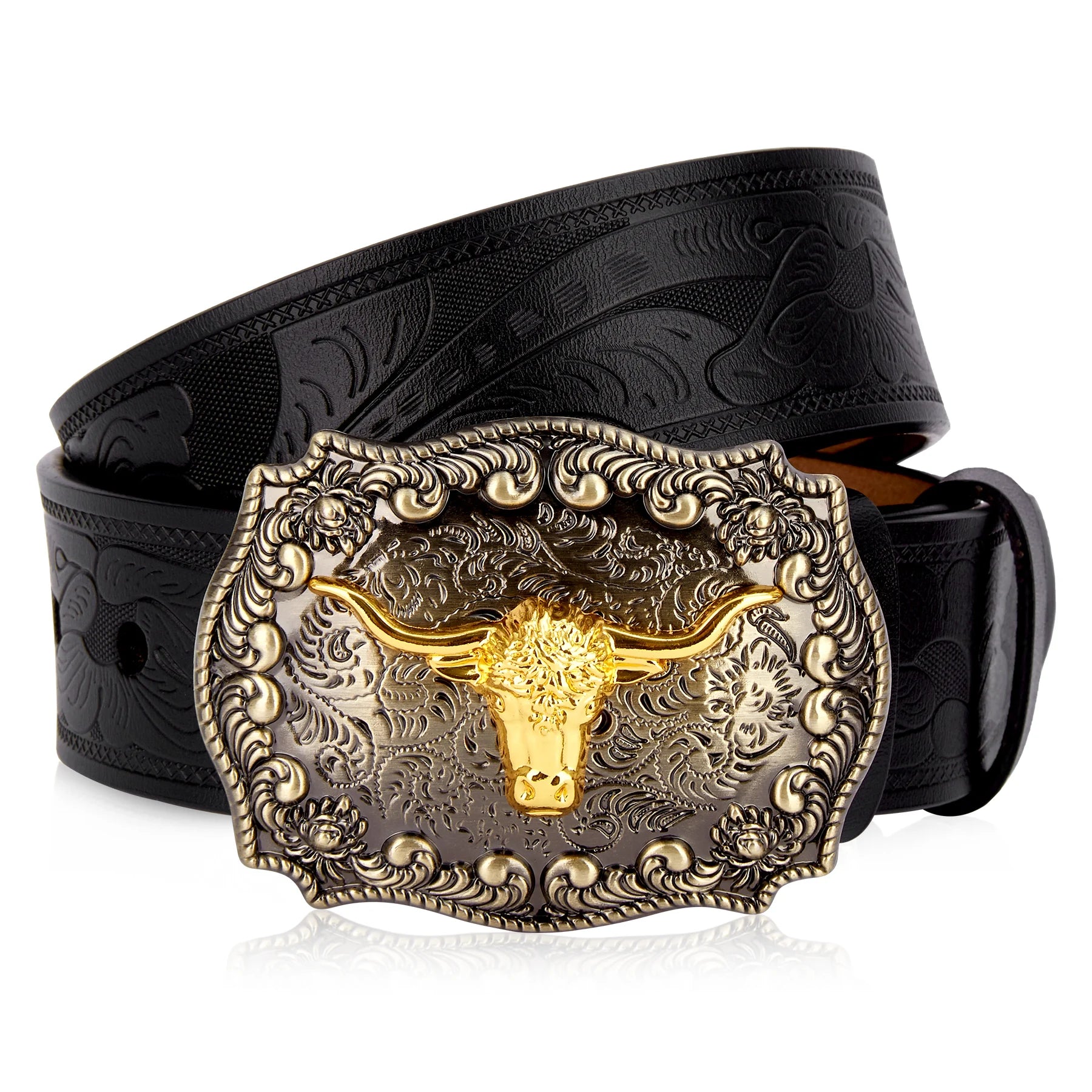 Western Longhorn Leather Belt